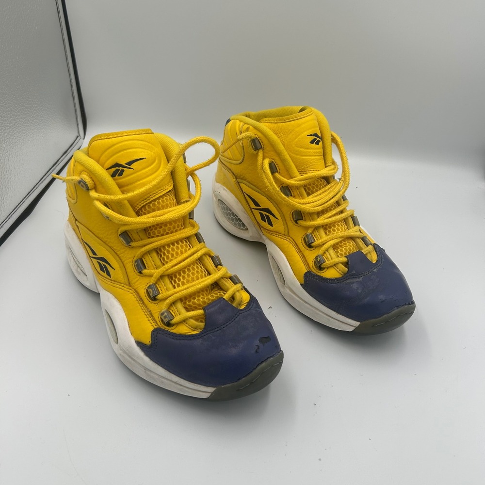 Reebok Question Mid Basketball Shoes Mens 9.5 Yellow Blue Sneaker V72127